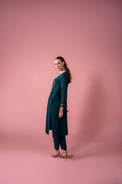 Embroidered Angrakha Frock With Capri 2pc