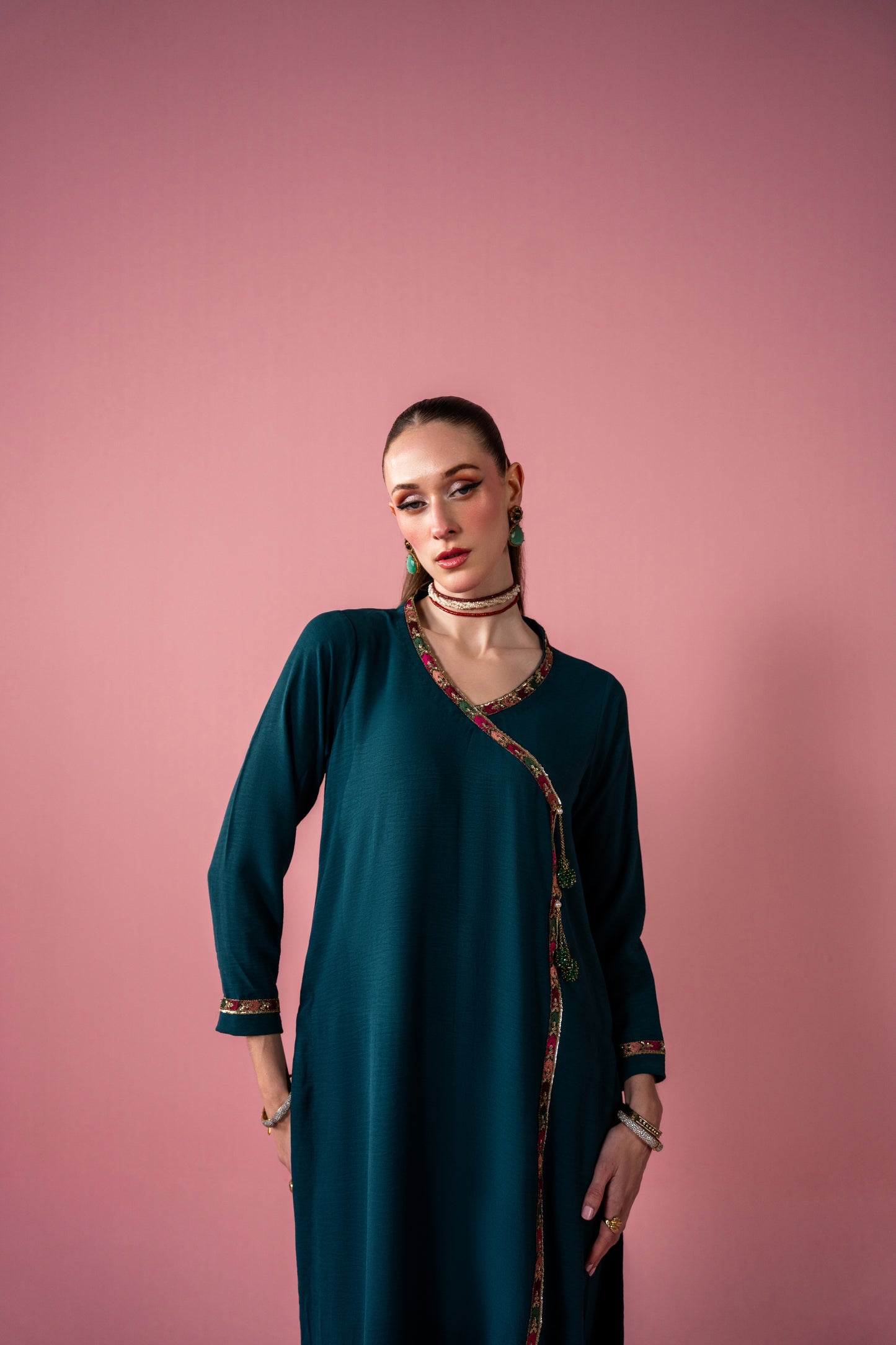 Embroidered Angrakha Frock With Capri 2pc