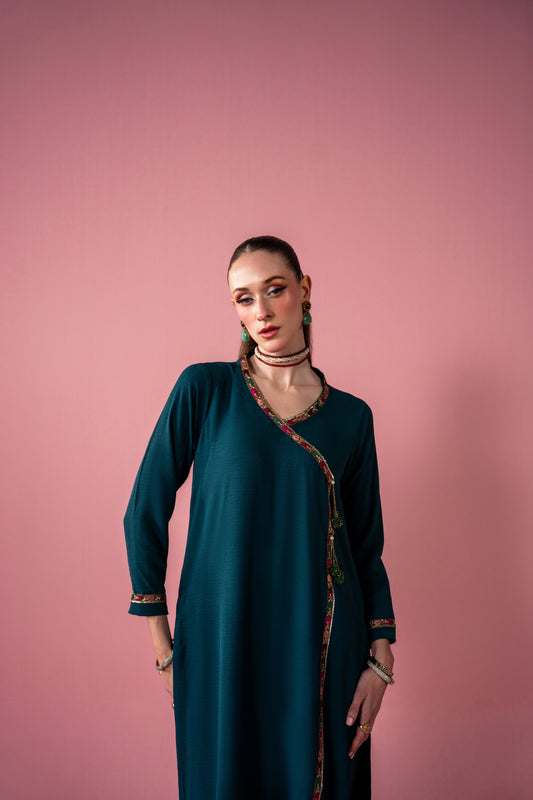 Embroidered Angrakha Frock With Capri 2pc