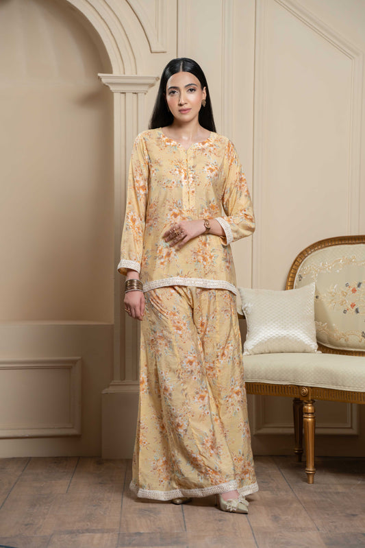 Stitched short kurta+Kali flared trouser