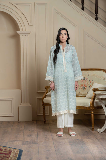 Stitched embroidered A-line shirt+basic trouser