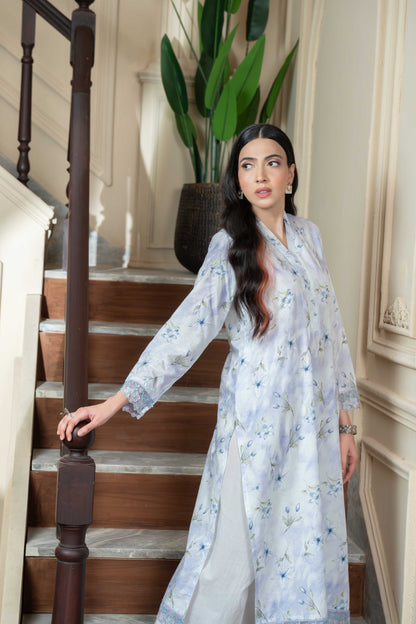 Stitched printed and embroidered shirt+basic trouser