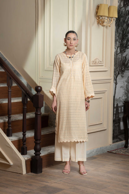 Stitched chickenkari scallops shirt+basic trouser