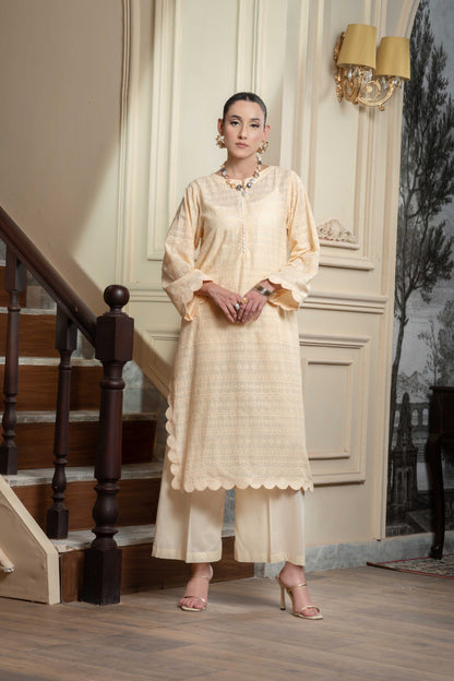 Stitched chickenkari scallops shirt+basic trouser
