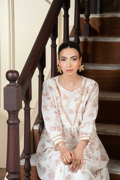 Stitched printed and embroidered frock