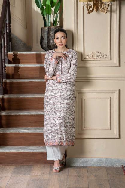 Stitched chickenkari long shirt+basic trouser